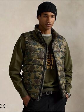 Polo Ralph Lauren Camo Puffer Vest XL Down Feather Performance New with Defect